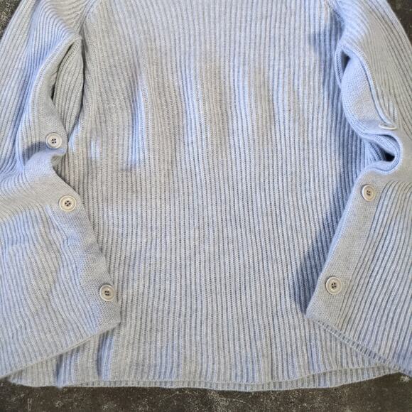 Vince Cashmere Sweater Womens XL Gray Tan Funnel Neck Wool Ribbed Button Sleeve - Picture 3 of 9